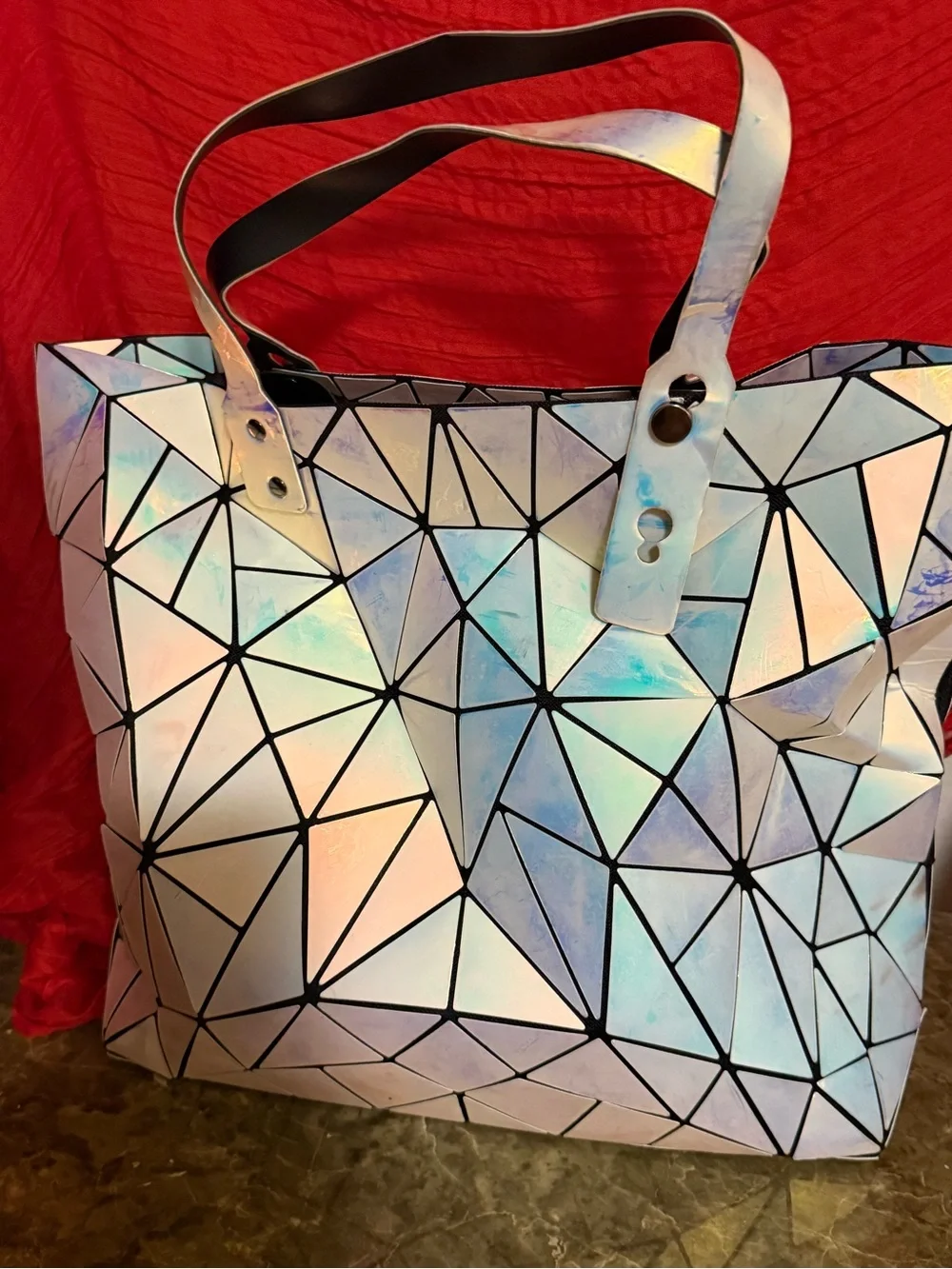 Iridescent Geometric Tote Bag - Holographic White